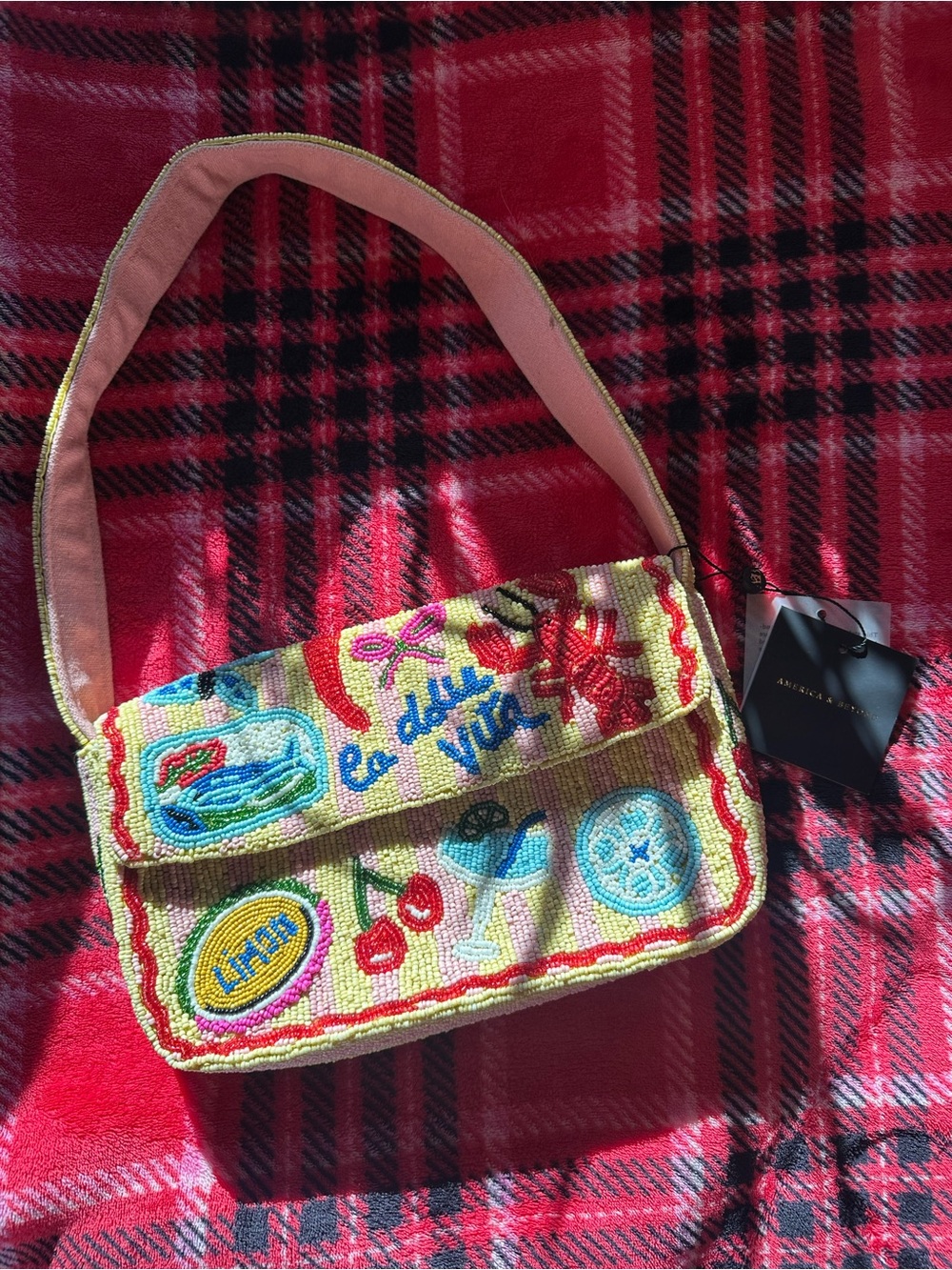 Beaded Embroidered Shoulder Bag in Pink Multi by Anuschka